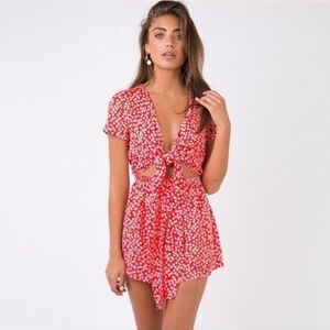Princess Polly Red Virgo Tie Front Playsuit Size 8